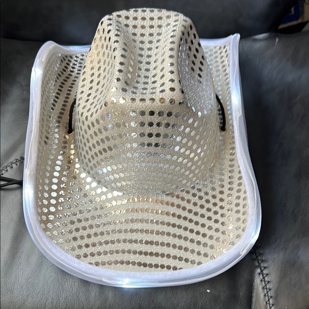 Silver Shimmer White Cowboy Hat with LED Trim